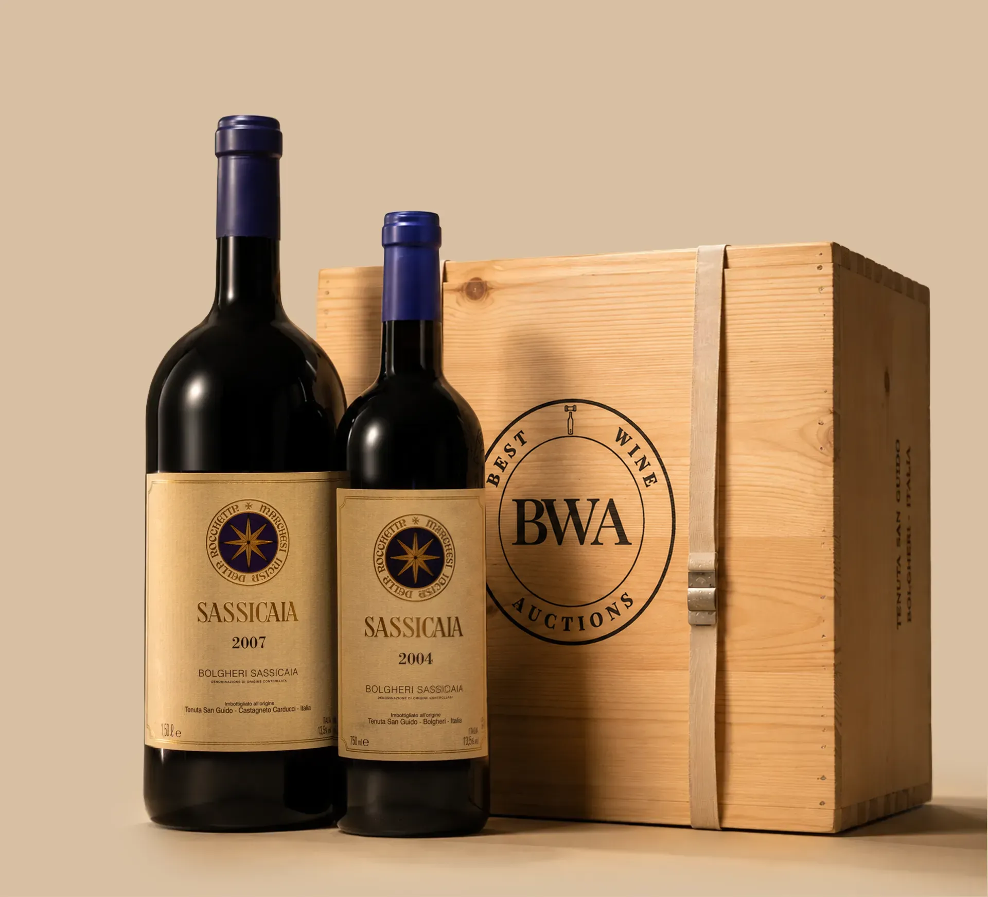 Exclusieve wijnveilingen met zeldzame wijnen Selectie zeldzame wijnen met Best Wine Auctions-wijnkist voor een exclusieve wijnveiling
