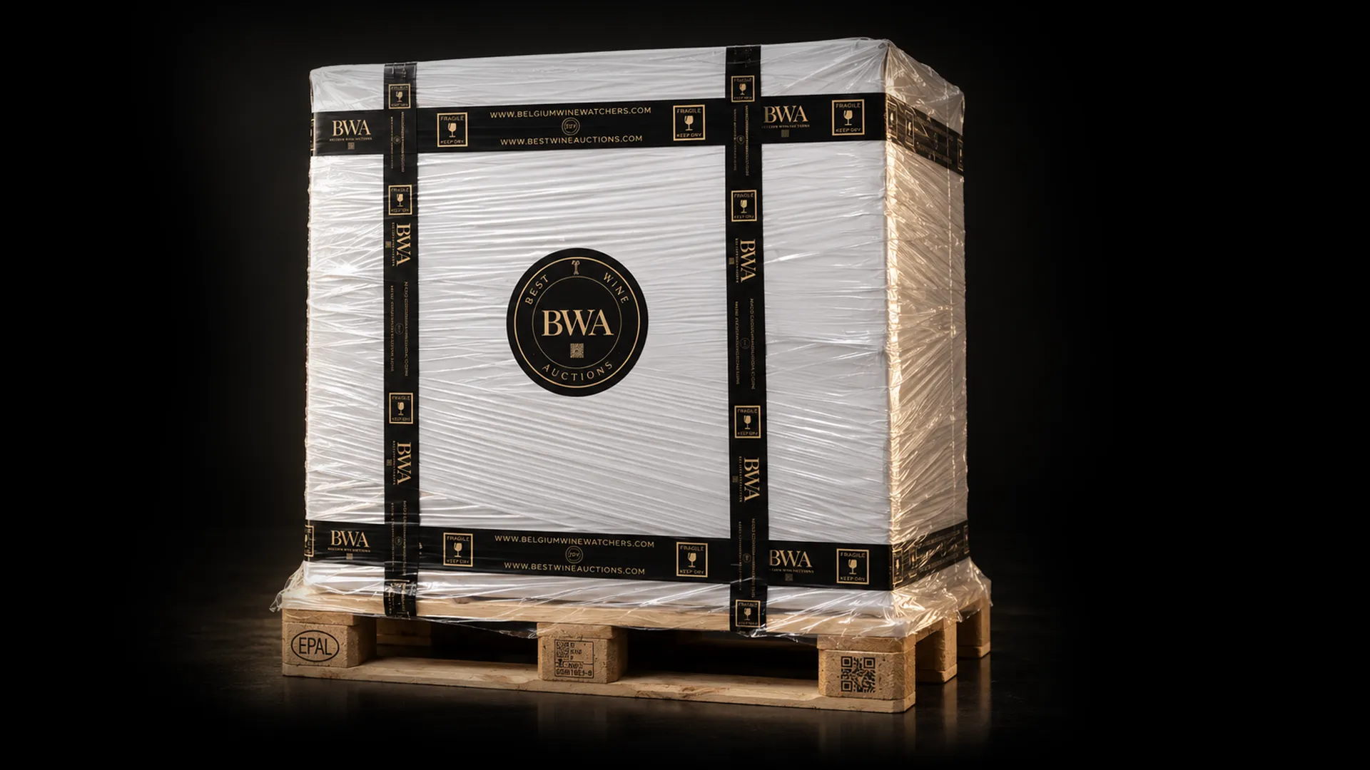 Fine wine pallet prepared for shipping by Best Wine Auctions