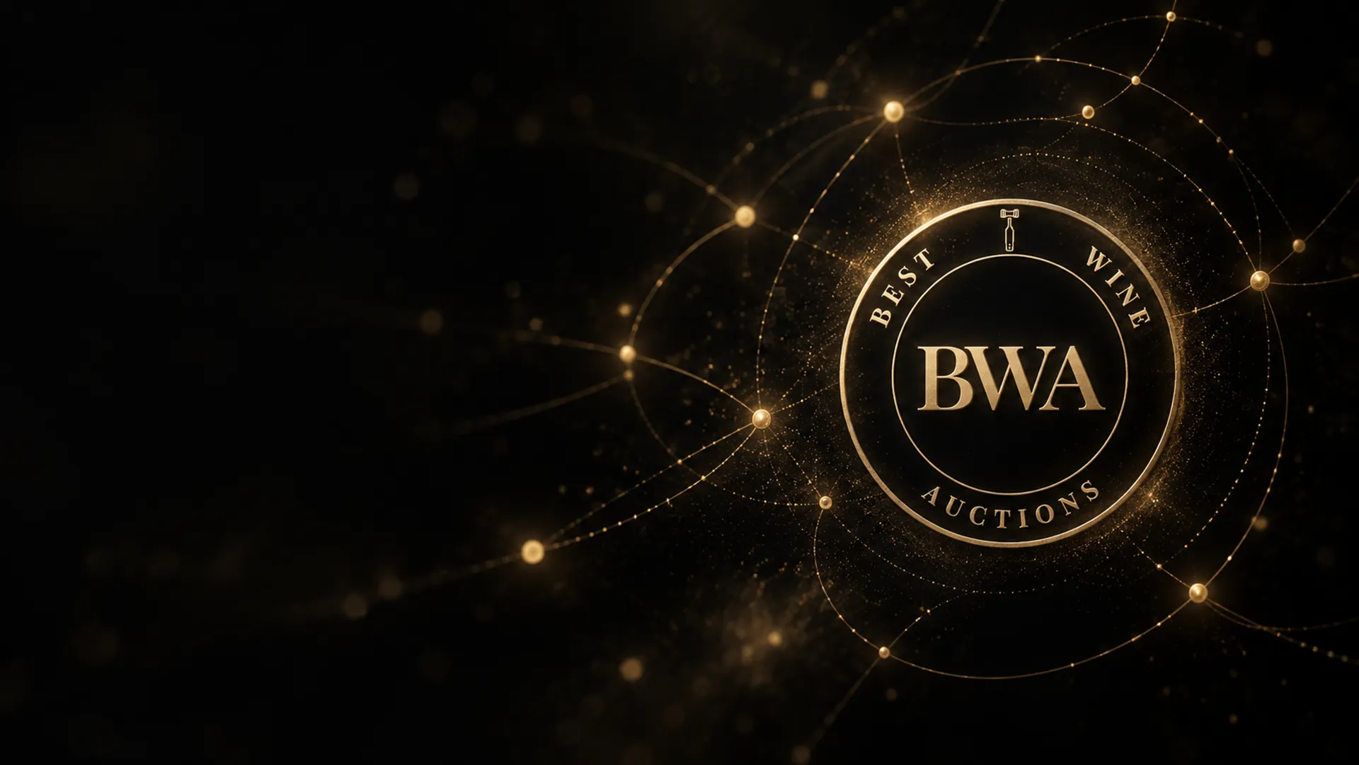 Gouden sitemapstructuur rond het logo van Best Wine Auctions